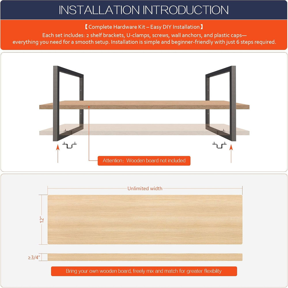 3-Tier Square Shelf Bracket, Wall & Ceiling Mount, 3 Pack