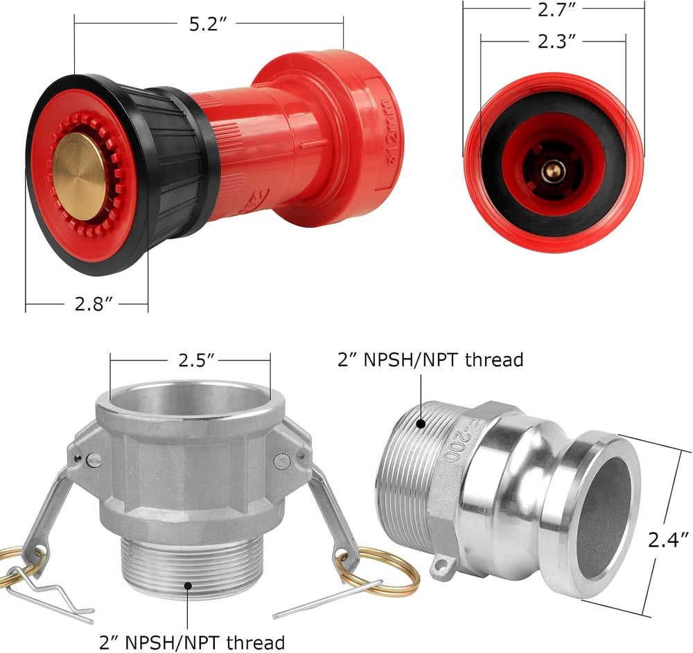 NOVINO Fire Hose Nozzle 2 inch NPSH Heavy-Duty 2 inch Fire Hose Nozzle