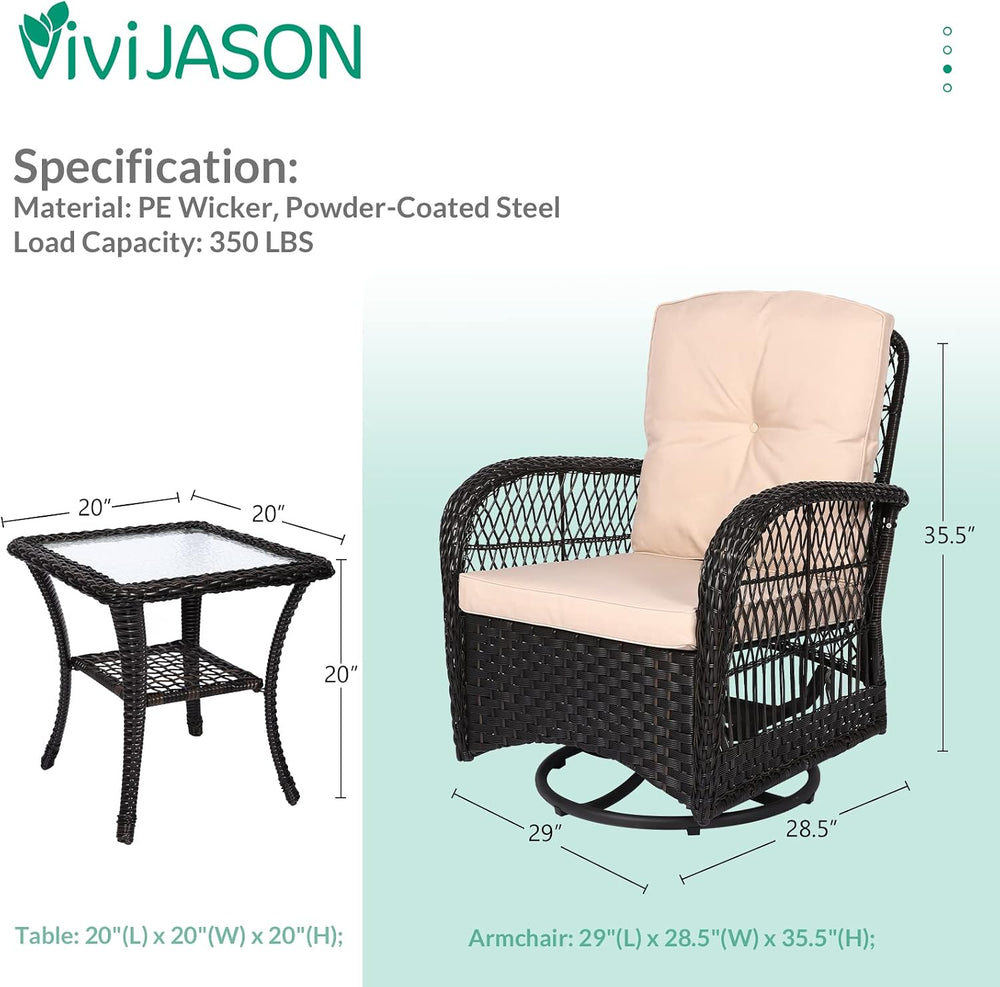 3-Piece Outdoor Conversation Bistro Set, Patio Swivel Glider Rocking Chairs R...