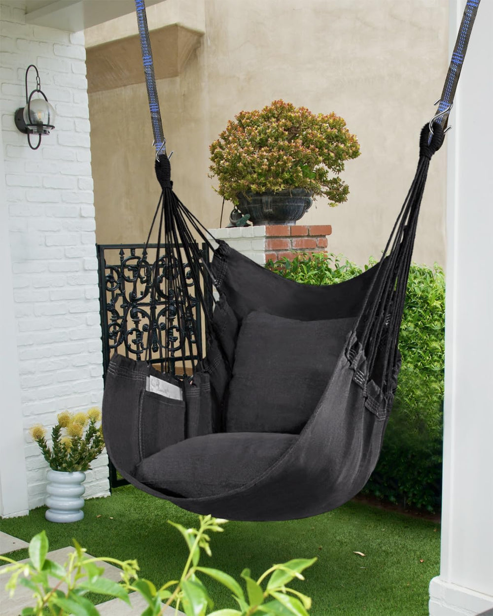 Halalona Hammock Chair Hanging Hammock Chair Rope Swing 2 Cushions Included-S...