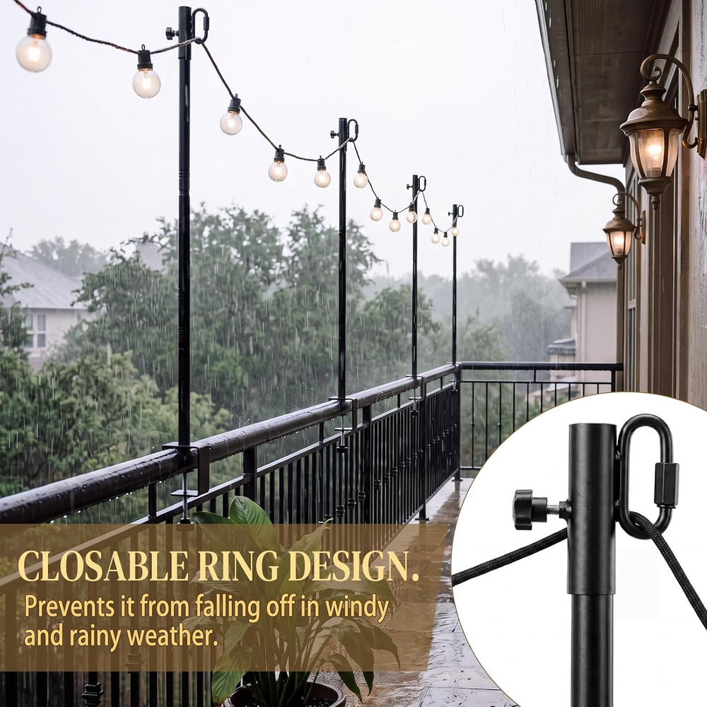 2 Pack Deck String Light Poles with Adjustable 3" Clamp, Outdoor Light P...