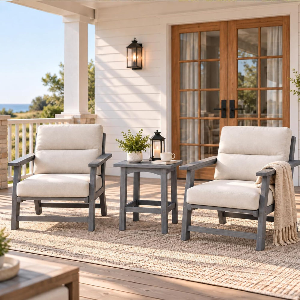 3 Piece Patio Bistro Set, Outdoor Table Chairs with Cushion, Grey