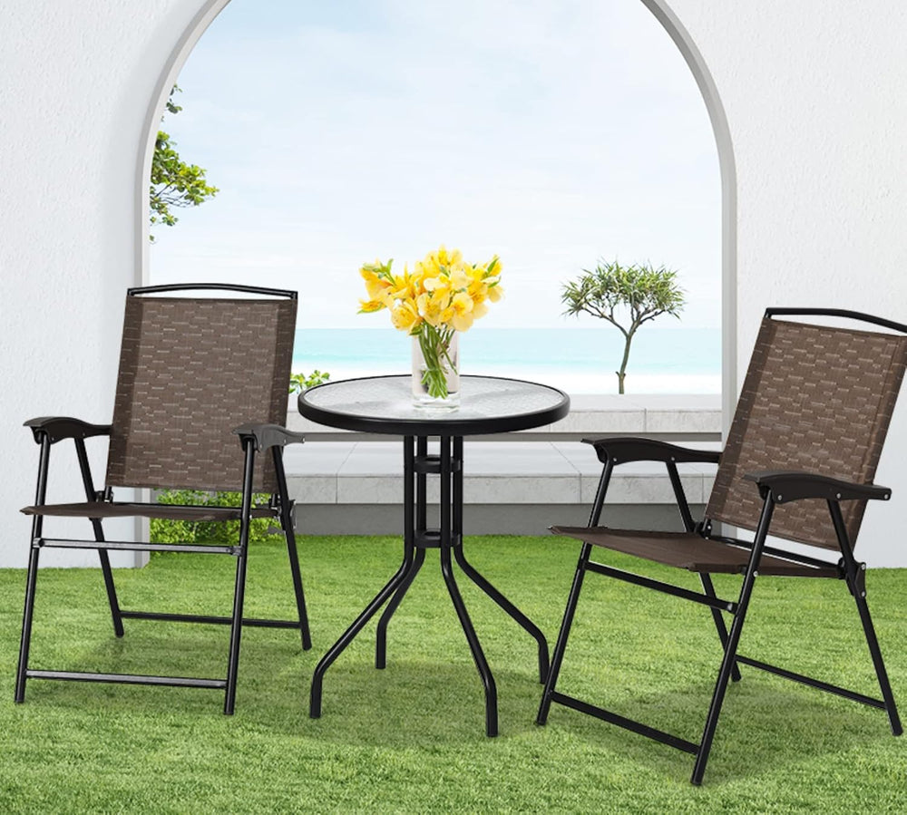 Tangkula 3 Pieces Patio Bistro Set, Outdoor Folding Chairs & Table Set wi...