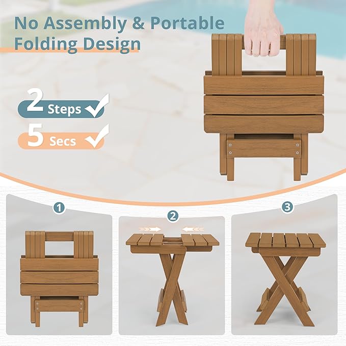 LUE BONA Small Outdoor Folding Side Table, HDPS Outside End Table for Patio, ...