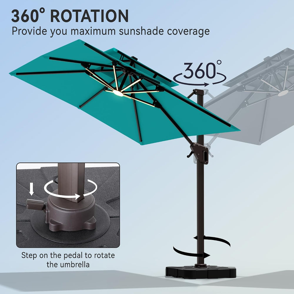 10' X 13' Cantilever Patio Outdoor Umbrella with Led Lights