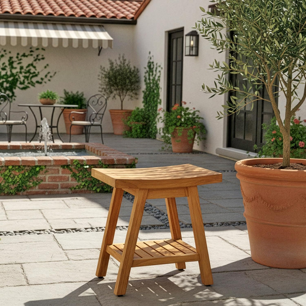 Asta SpaTeak Saba Solid Teak Indoor Outdoor Shower/Bath/Spa Bench with Bottom...