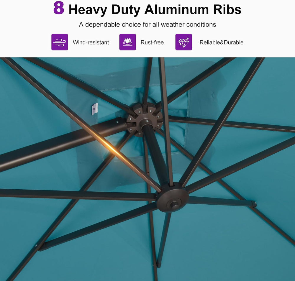 PURPLE LEAF Cantilever Umbrella 10' X 10' Bronze 5 Level Tilt, Turquoise
