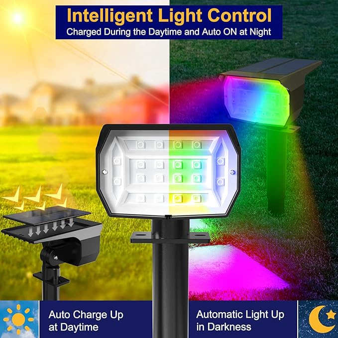 nipify 10 Pack Solar Spot Lights Outdoor Color Changing, 7 Modes Halloween RG...