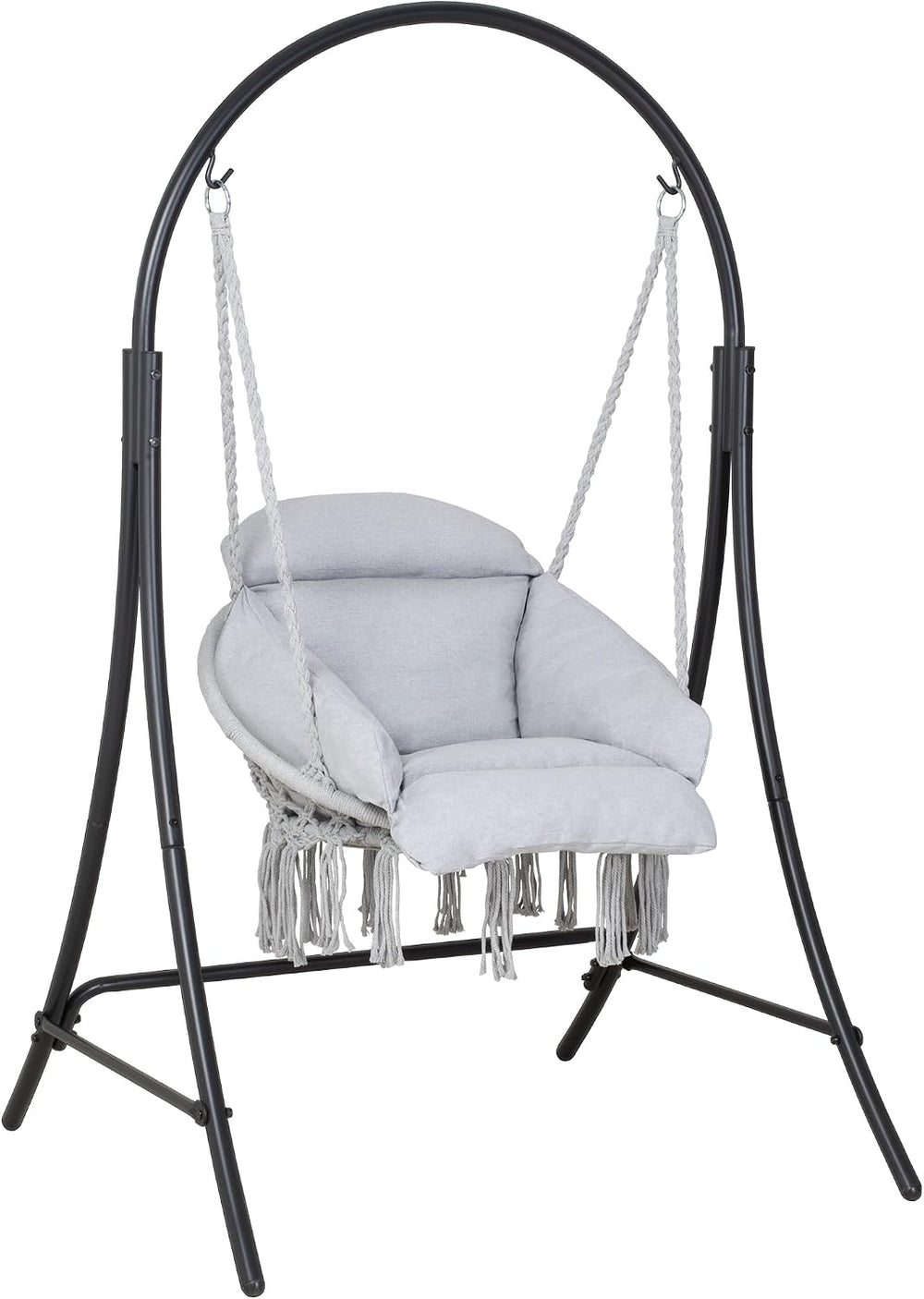 ANOW Heavy Duty Macrame Hammock Chair with Stand, Light Grey Swing Chair