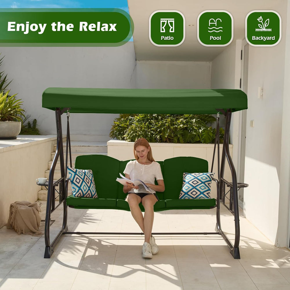 ZZW 3-Seat Patio Porch Swing 800LBS Outdoor Swing with Stand w/Canopy & A...