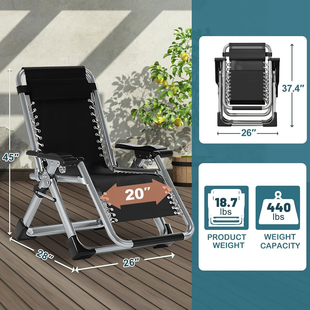 Padded Zero Gravity Chair, Folding Outdoor Lounge Chairs, Adjustable Reclinin...
