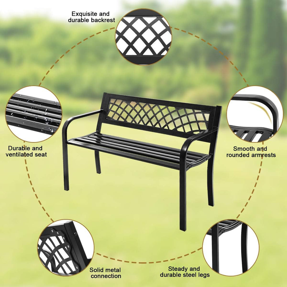 GIANTEX Outdoor Bench, Garden Bench with Iron Steel Frame, PVC Backrest, Mesh...