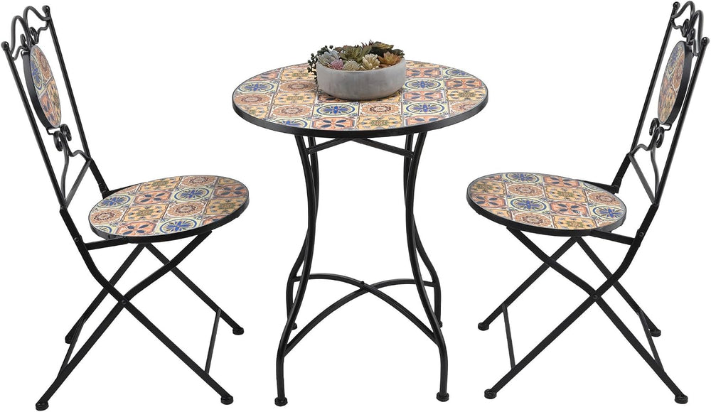 Alpine Corporation Indoor/Outdoor Mediterranean Tile Design Set Table and Cha...