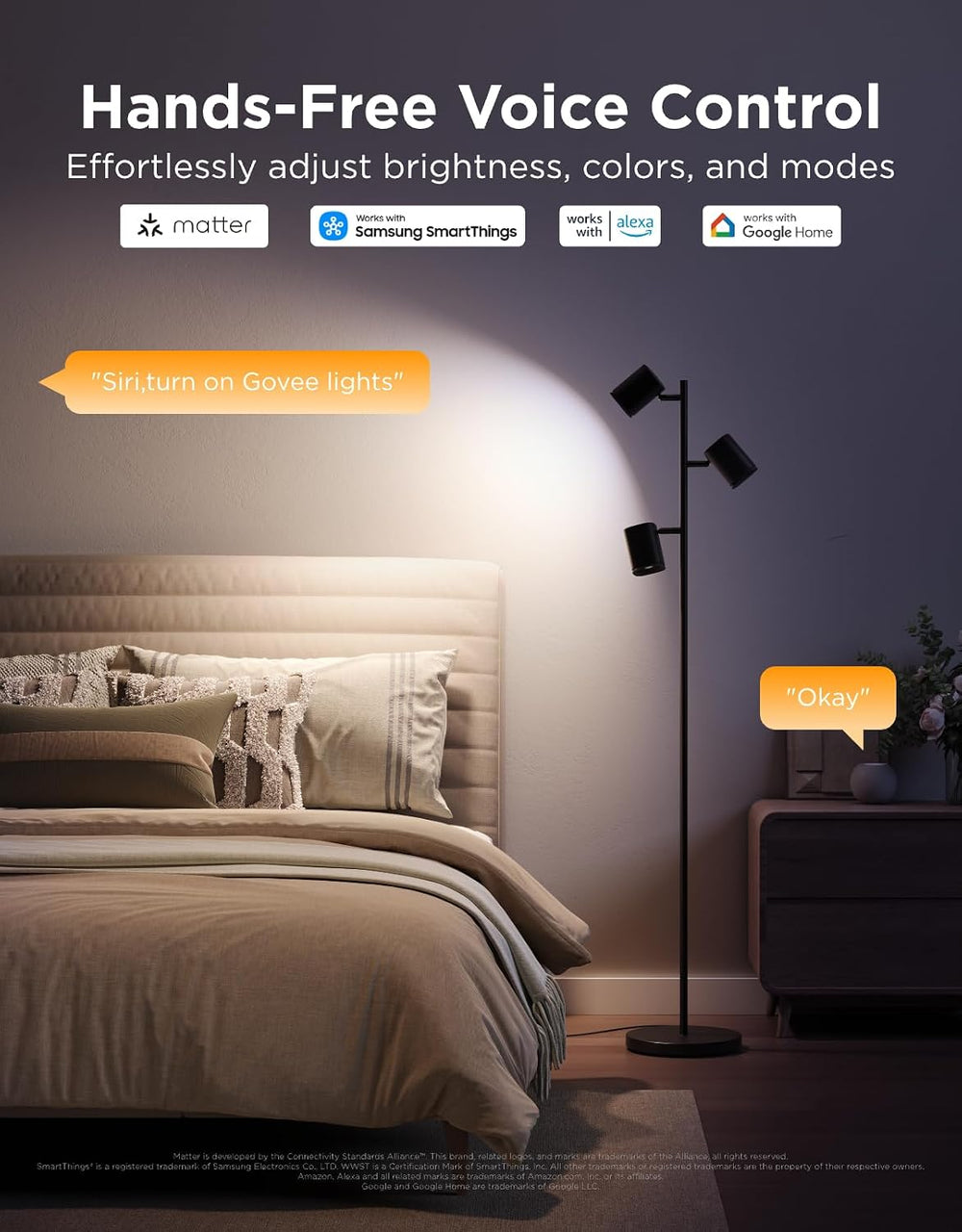 Govee Tree Floor Lamp with 3 Rotatable Lights, Compatible with Matter