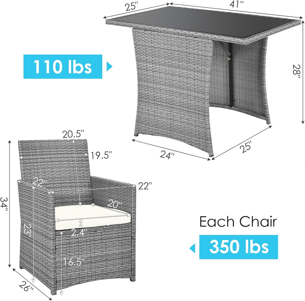 Tangkula 3 Pieces Patio Dining Set, Patiojoy Space-Saving PE Rattan Bistro Se...