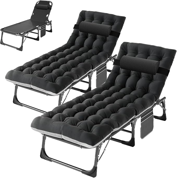 ABORON 2PK Oversized Chaise Lounge Chair,5 Positions Padded Outdoor Tanning C...