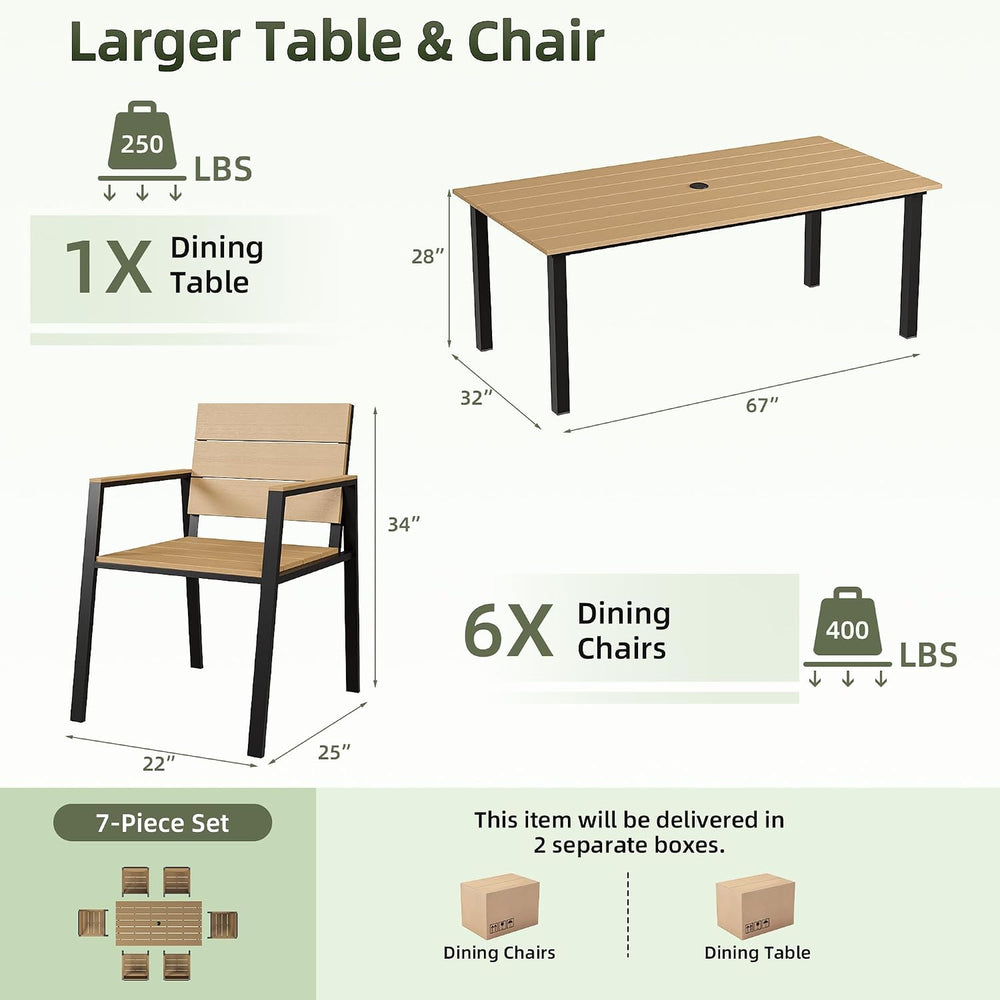 Outdoor Table and Chairs for 6 Aluminum Patio Dining Set with Umbrella Hole