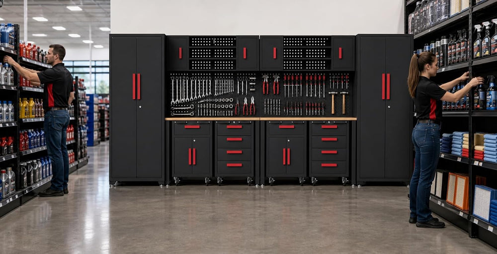12-PC Heavy Duty Steel Garage Storage Cabinet System & Bench,Red