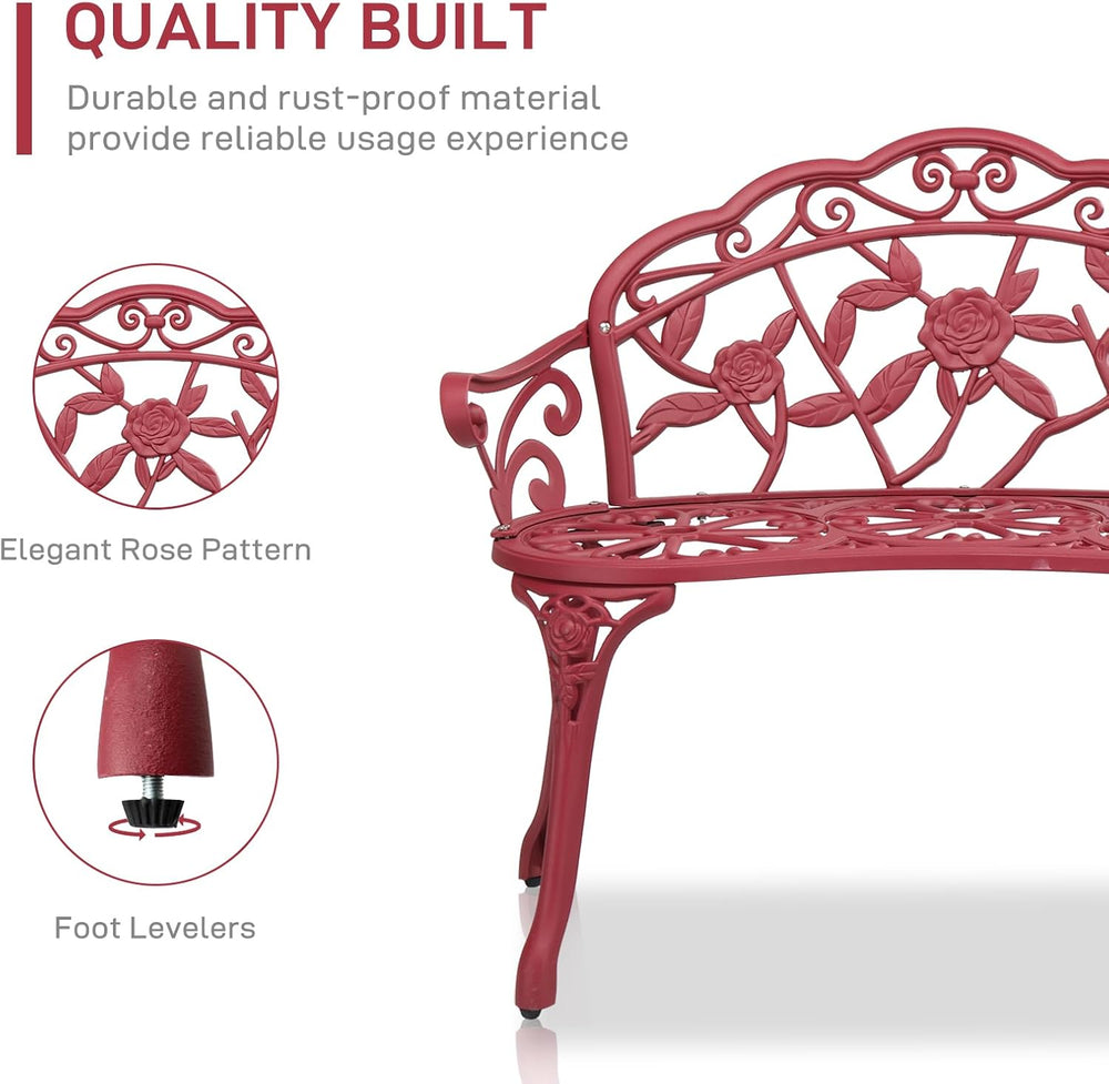VINGLI 38.5" Patio Park Garden Outdoor Metal Rose Bench, 2-Person Cast I...