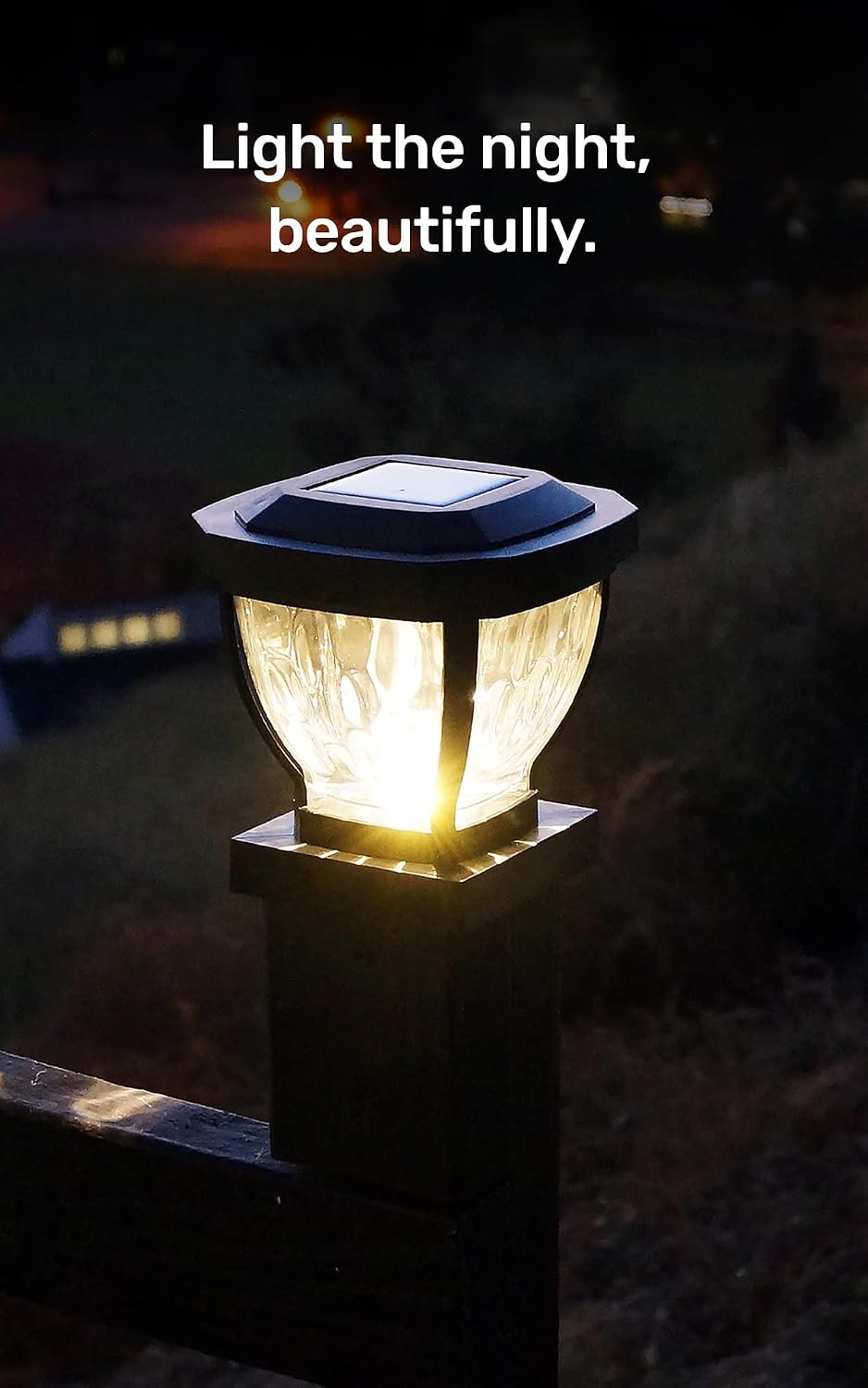 Home Zone Living 2PK Solar Post Cap Lights, Decorative Glass, Black
