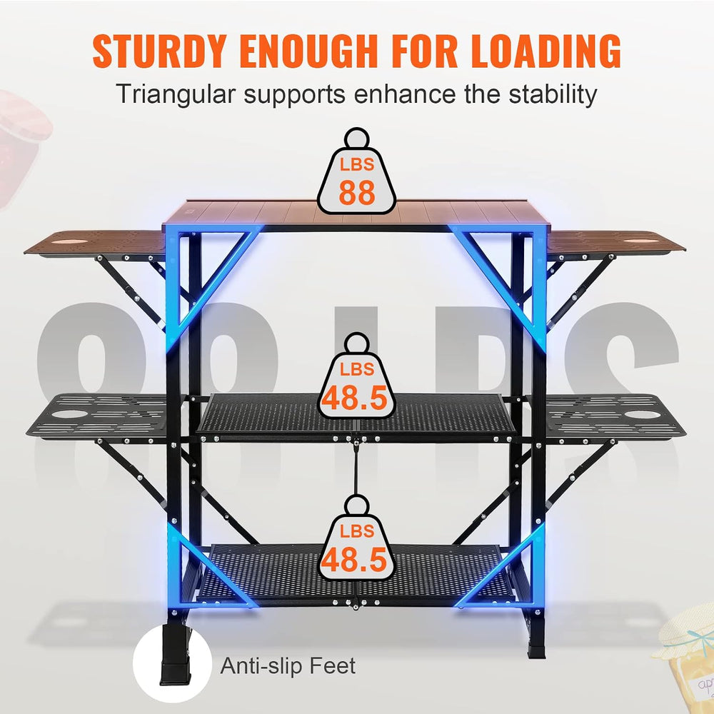 VEVOR Camping Kitchen Table, Aluminum Folding Portable Outdoor Cook Station w...