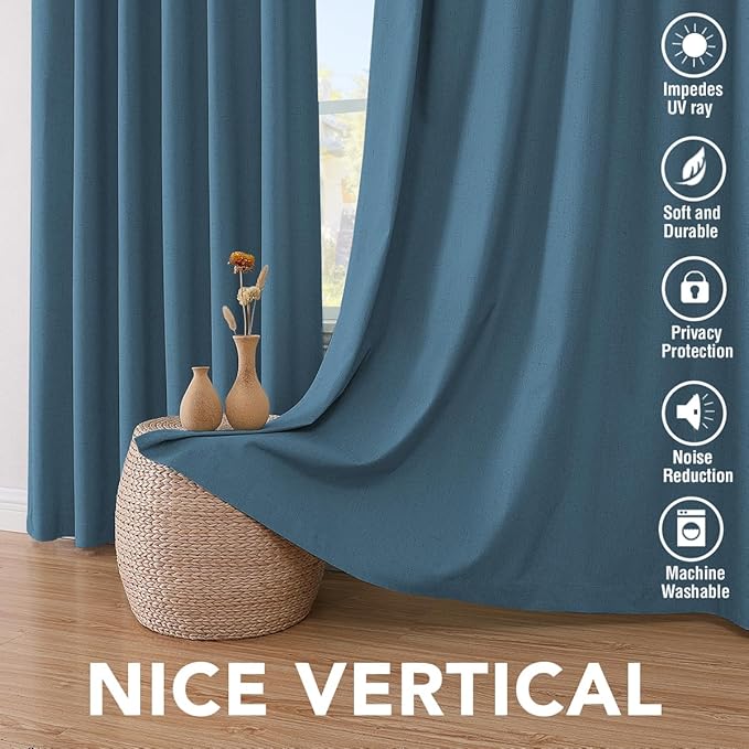 H.VERSAILTEX 100% Blackout Curtains for Bedroom Thermal Insulated Linen Textu...
