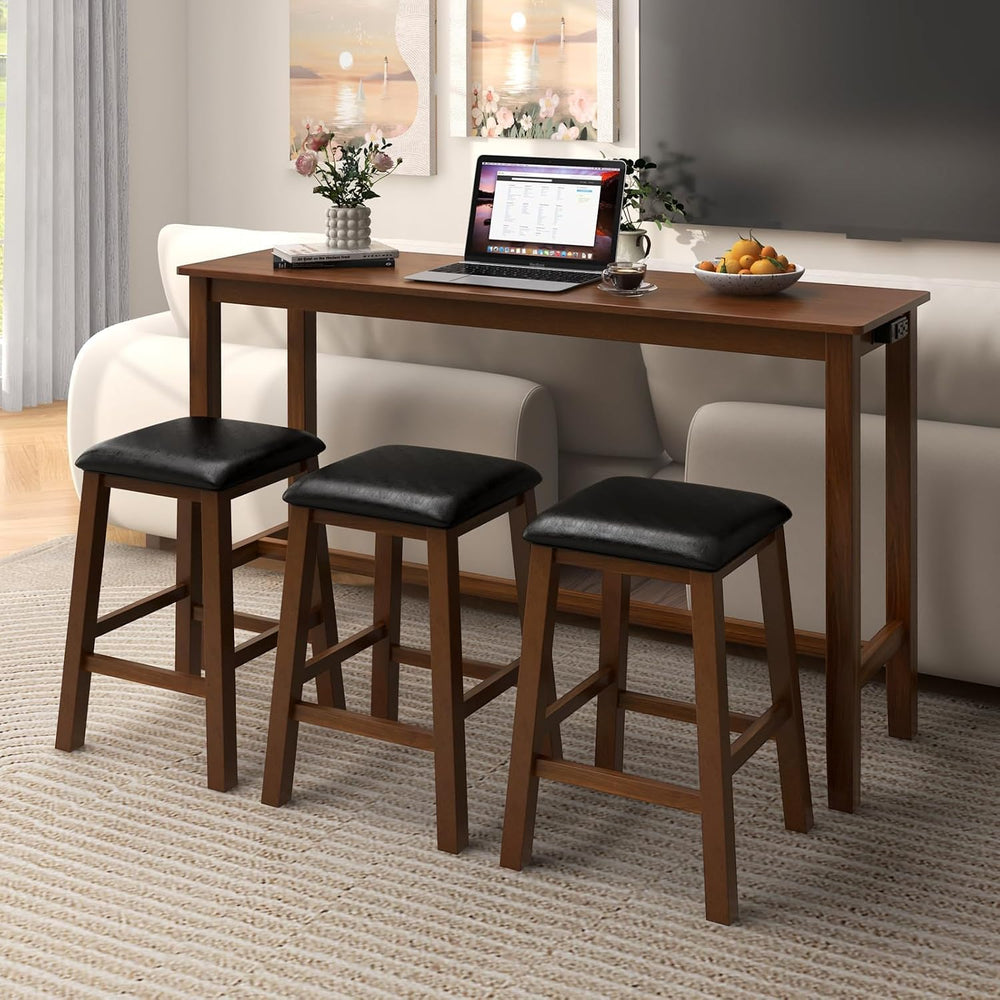Tangkula 4-Piece Bar Table with Stools, Wooden Dining Bar Table & Chairs ...