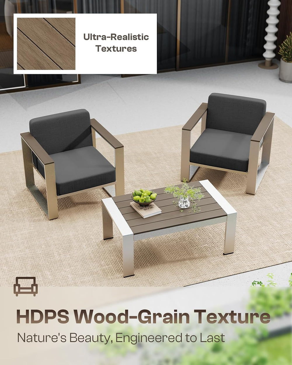 Aluminum Outdoor Furniture Set, 4 Seats Outdoor Patio Conversation Sets with ...