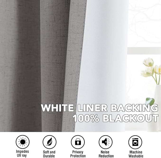 H.VERSAILTEX Linen Curtains 100% Blackout Curtains for Bedroom 84 inch Long F...