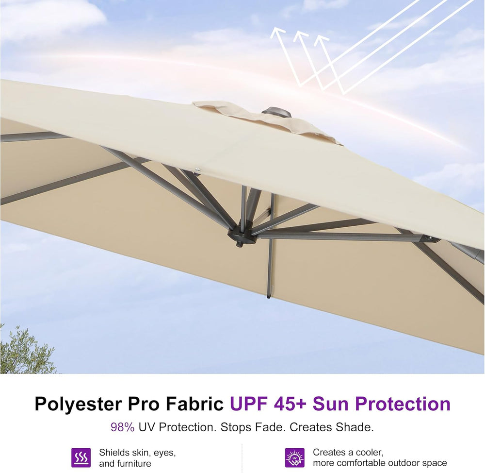 PURPLE LEAF Outdoor Umbrella with Base 9' x 9' Custom Height Control ...