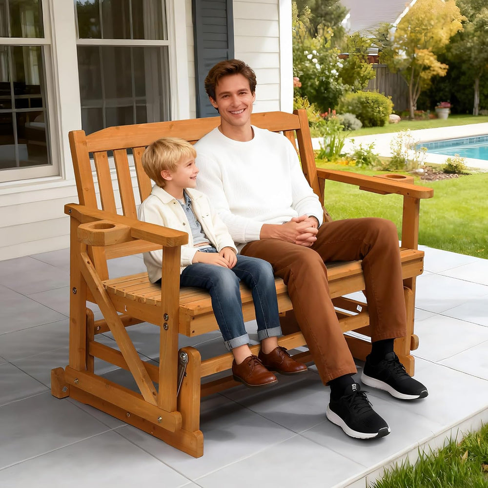 VINGLI 2-Person Outdoor Glider Bench, Patio Glider with Cup Holders, Outdoor ...