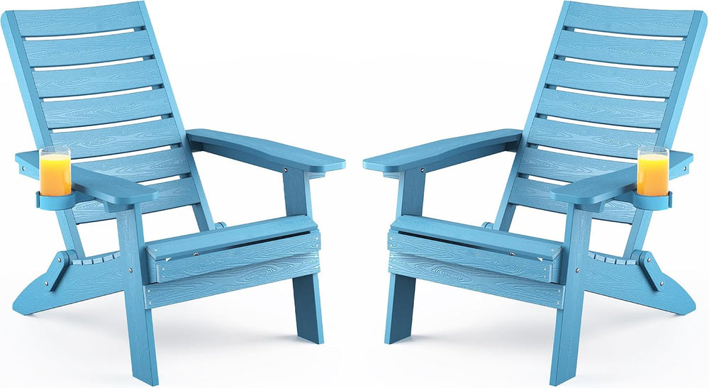 YEFU Adirondack Chair Set of 2 Outdoor, Arc Backrest & Cup Holder, Blue