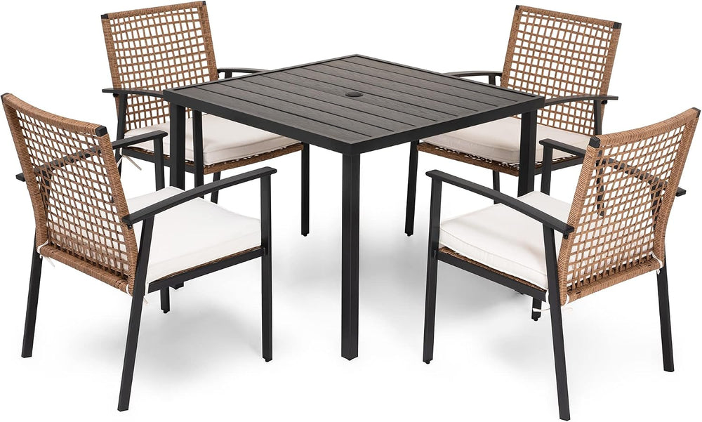 LAUSAINT HOME 5 Pieces Outdoor Patio Dining Set, Wicker Patio Furniture Set o...