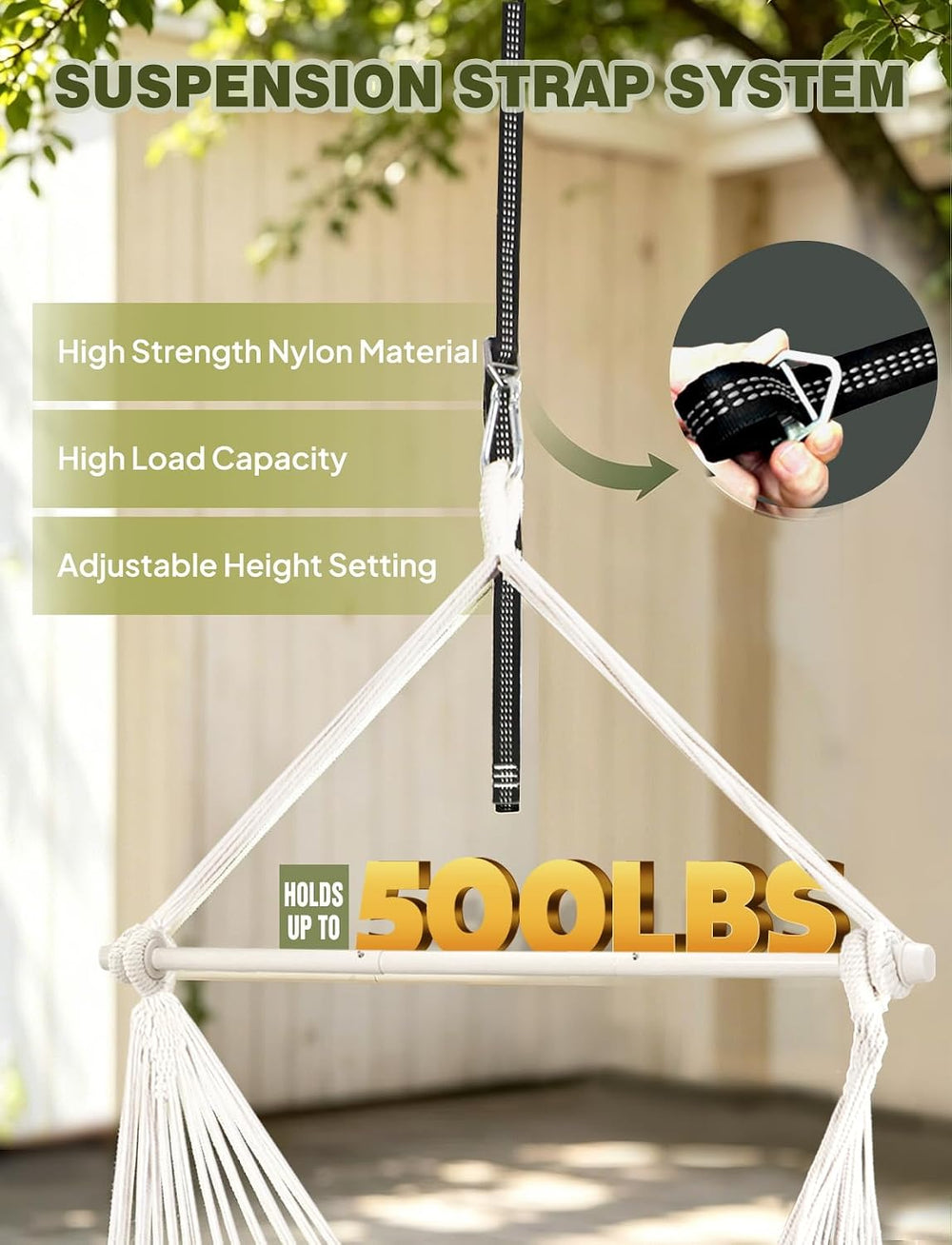 Chihee Hammock Chair 4.9ft x 3.9ft Max 500 Lbs 2 Cushions Strap Carabiner