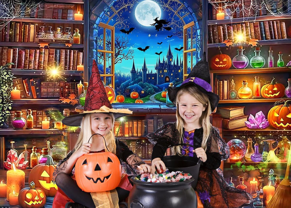 10x8ft Halloween Magic Window Bookshelf Photography Backdrop