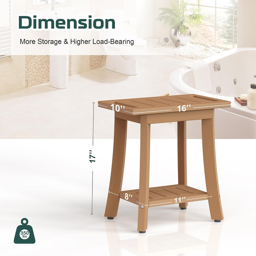 Waterproof HIPS Shower Bench for Inside Shower, Shower Stool, Brown