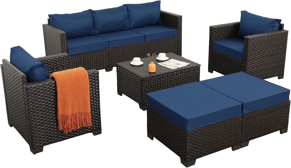 Rattan Star 6 Pieces Patio Outdoor Furniture Conversation Sets Patio Wicker S...