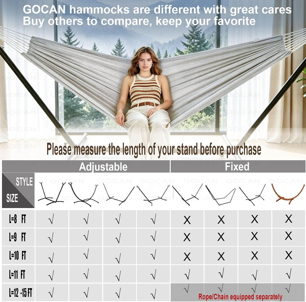 GOCAN Hammock 2 Person Outdoor bedsize 220 x 150cm（Gray）