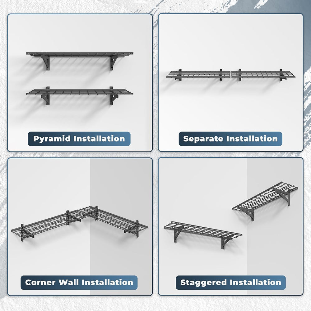 2 Pack Wall Mounted Garage Shelving, 1x4ft, 700lbs Integrated Grid