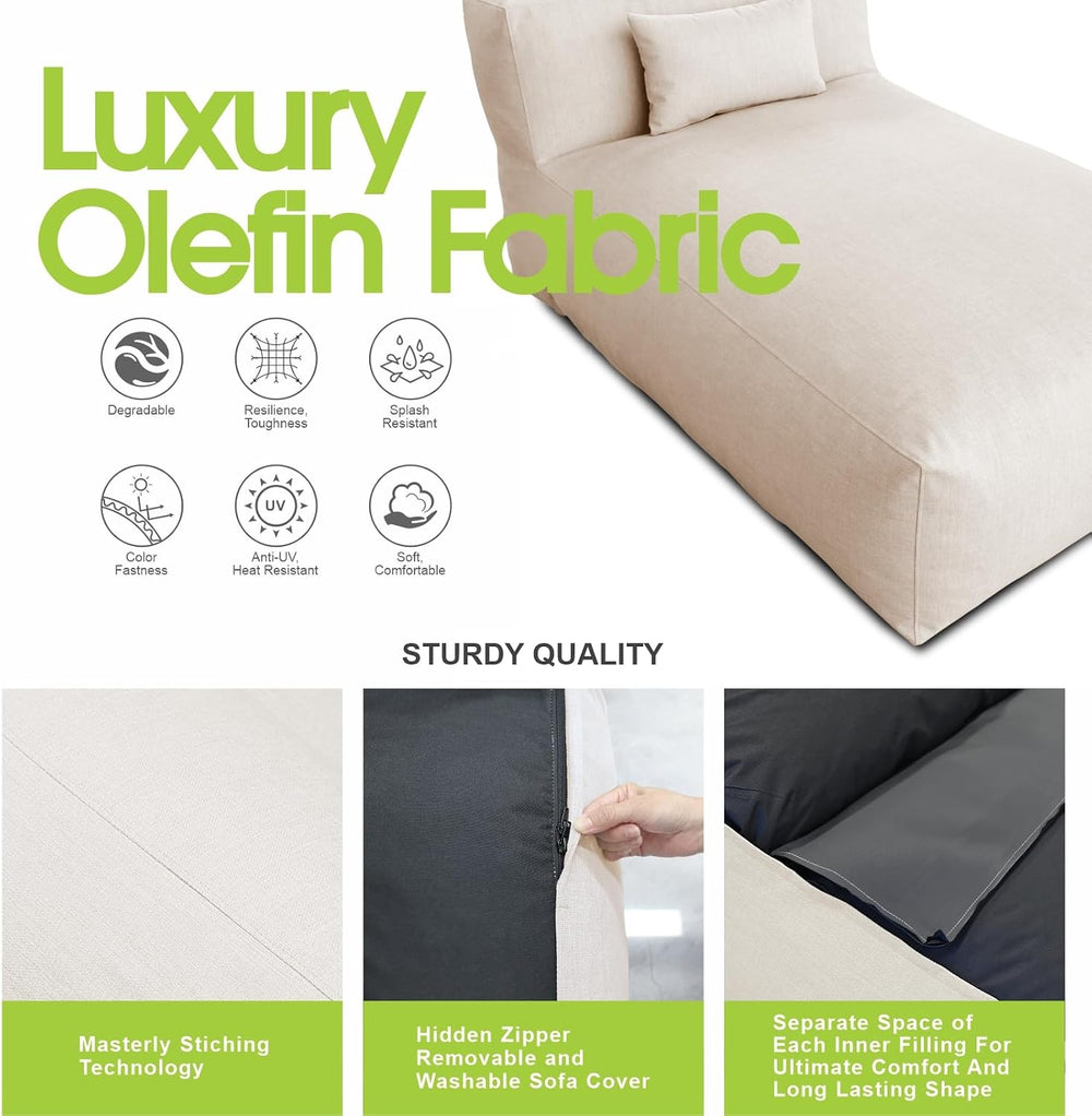 Outdoor Bean Bag Lounger, Waterproof Chaise Lounge Foam Filled Patio Daybed