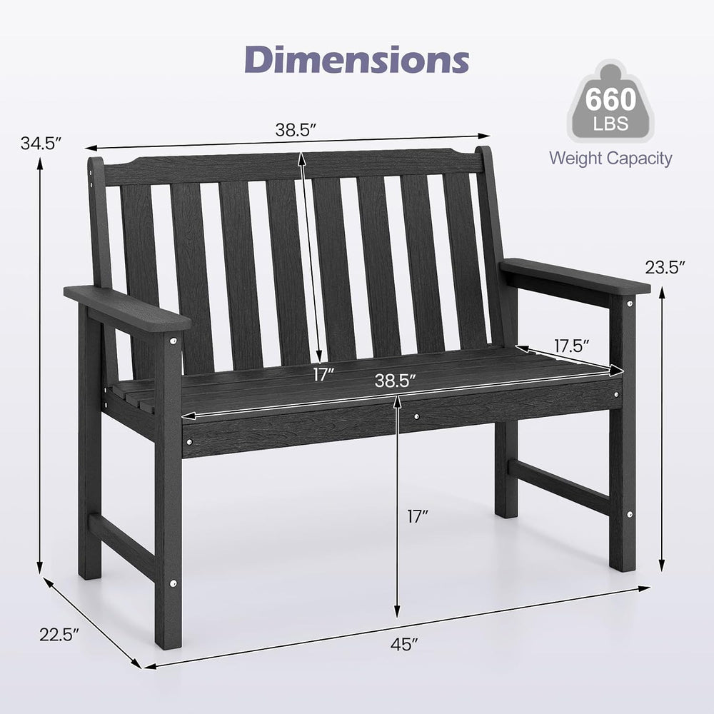 Tangkula 2-Person HDPE Outdoor Garden Bench with Backrest, Black