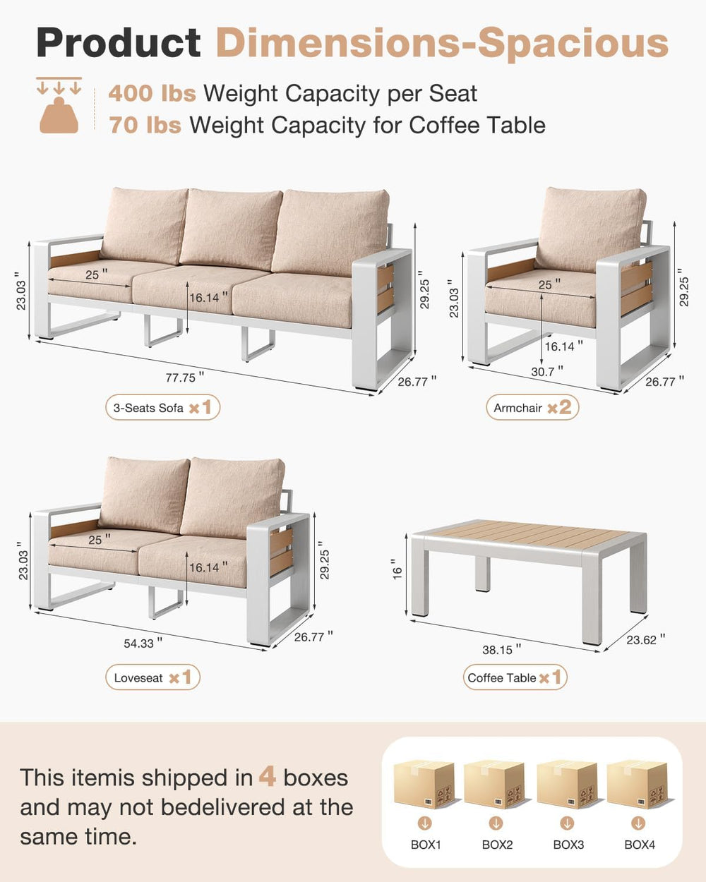 Aoxun Aluminum Patio Furniture Set, 7 Seats Luxury Outdoor Sectional with 6&q...