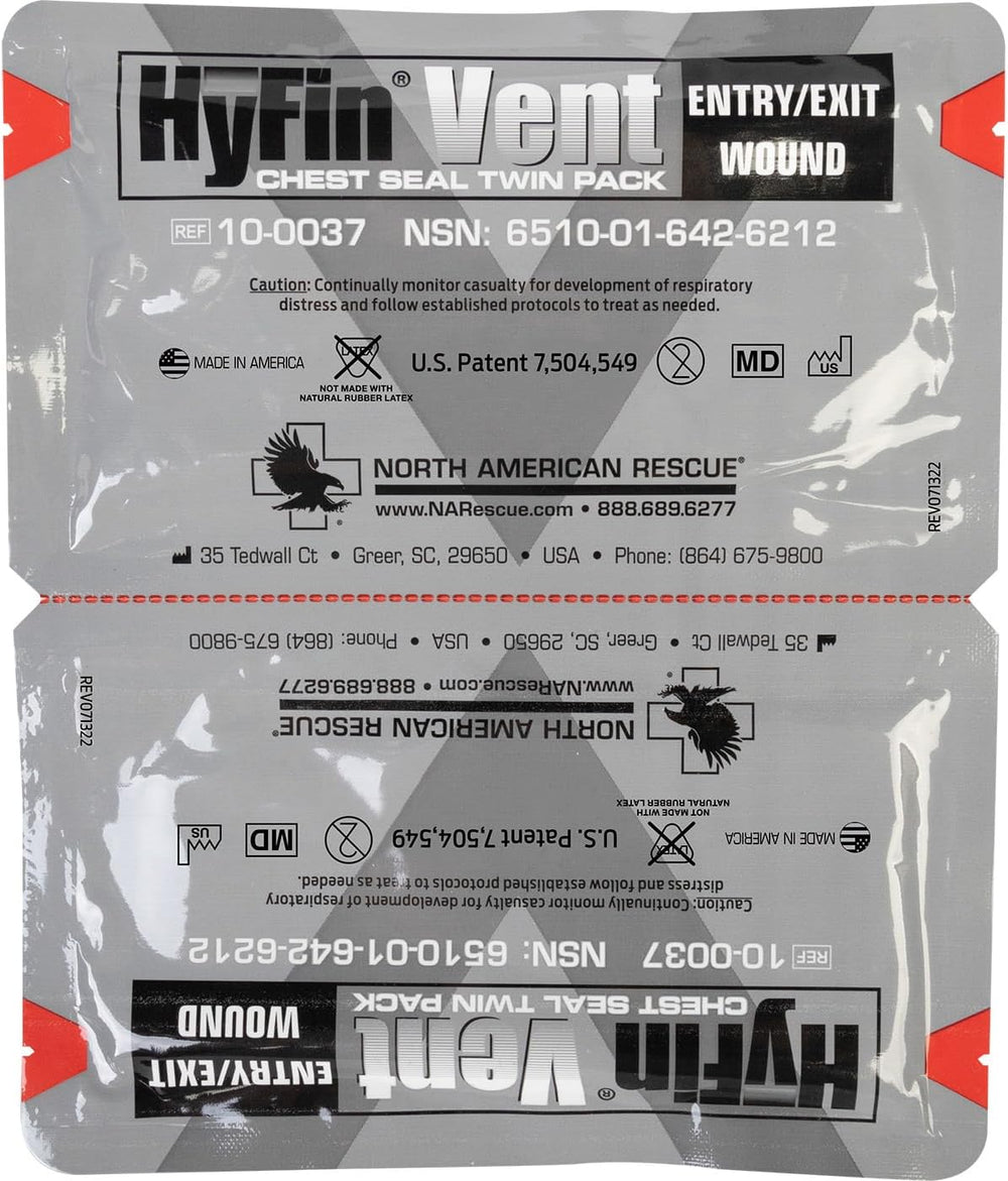 North American Rescue HyFin Vent Chest Seal (Twin Pack) NAR Vented Wound Ches...