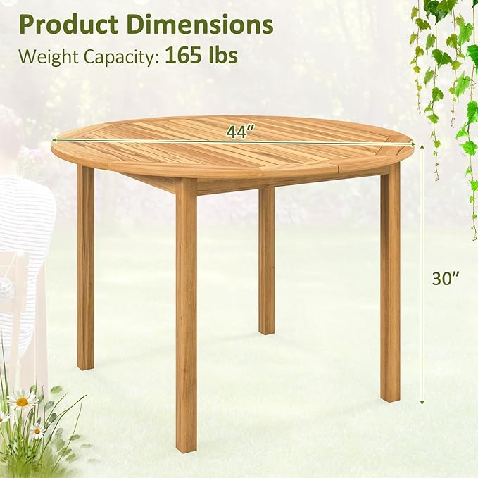 Tangkula 44" Round Outdoor Dining Table for 4, Acacia Wood 4-Person Larg...