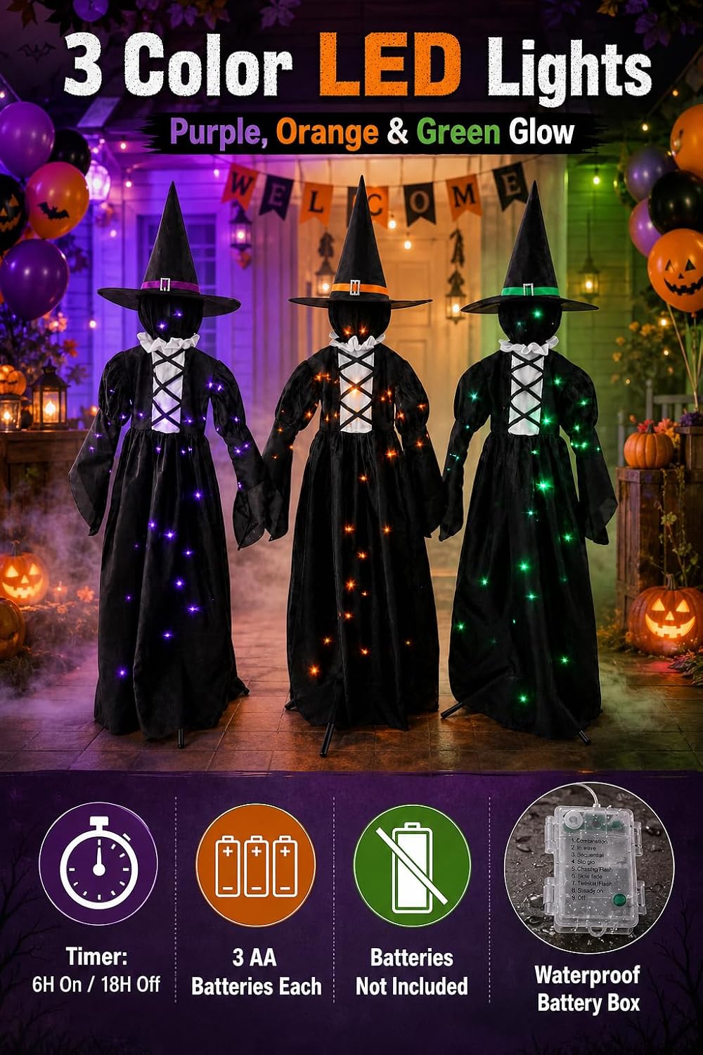 HOMELEX 3 Lighted Witches Halloween Yard Decorations, 59 in