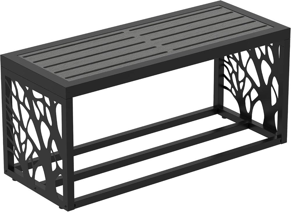 37" Outdoor Storage Bench, HDPE Seat, Steel Frame, Tree
