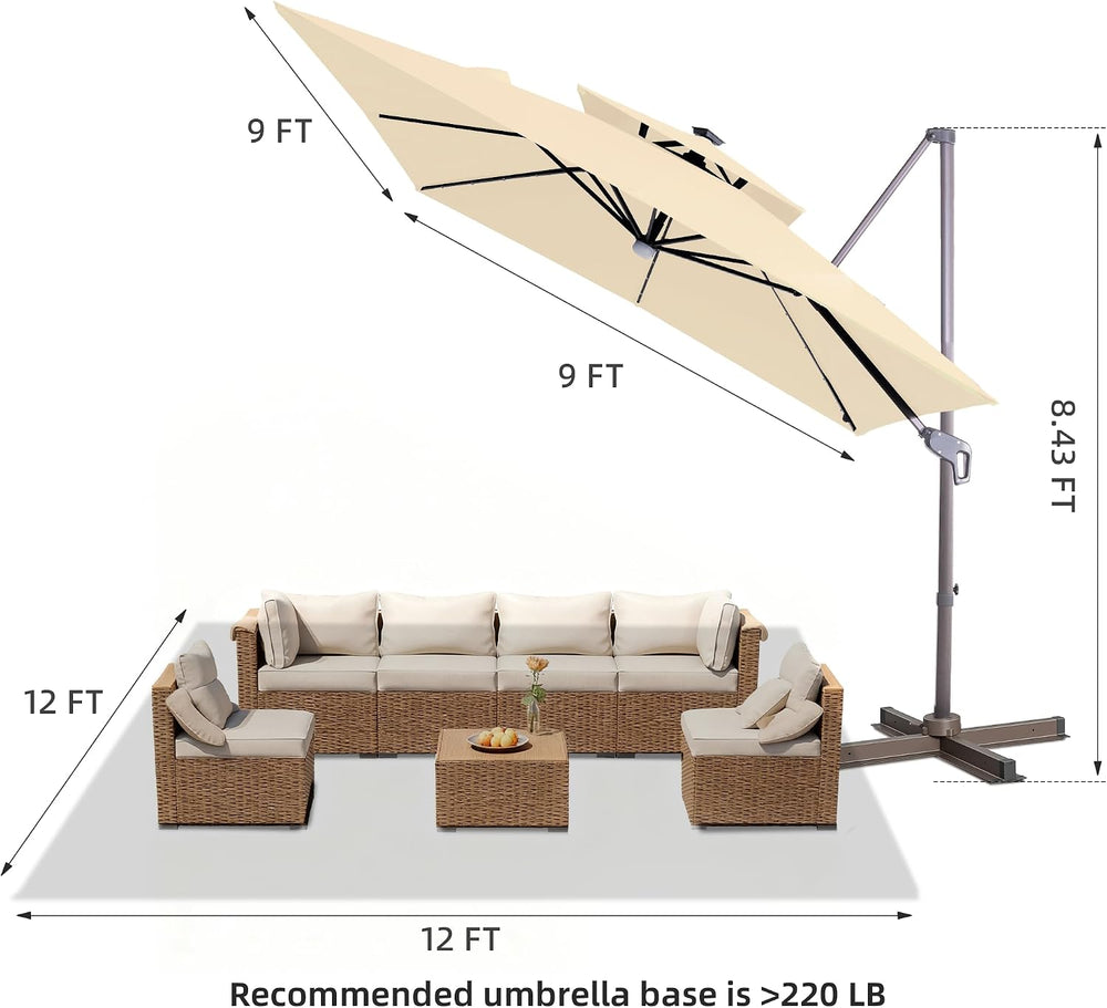 9x9 FT Cantilever Offset Patio Umbrella with Lights