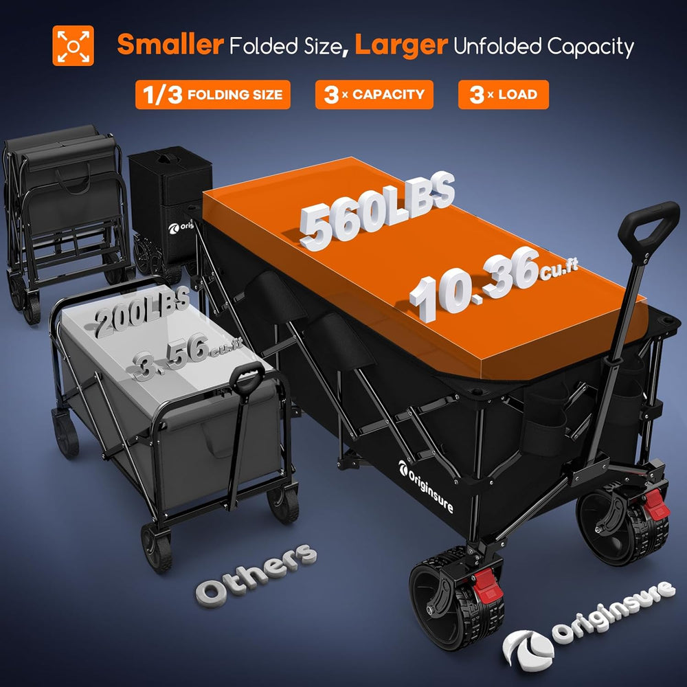 Originsure 300L Collapsible Beach Wagon Cart with Big Wheels, 560lbs, Black