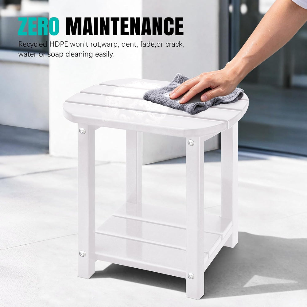 LZRS 2-Tier Patio Side Table, Heavy Duty HDPE Outdoor End Table with Wood Tex...
