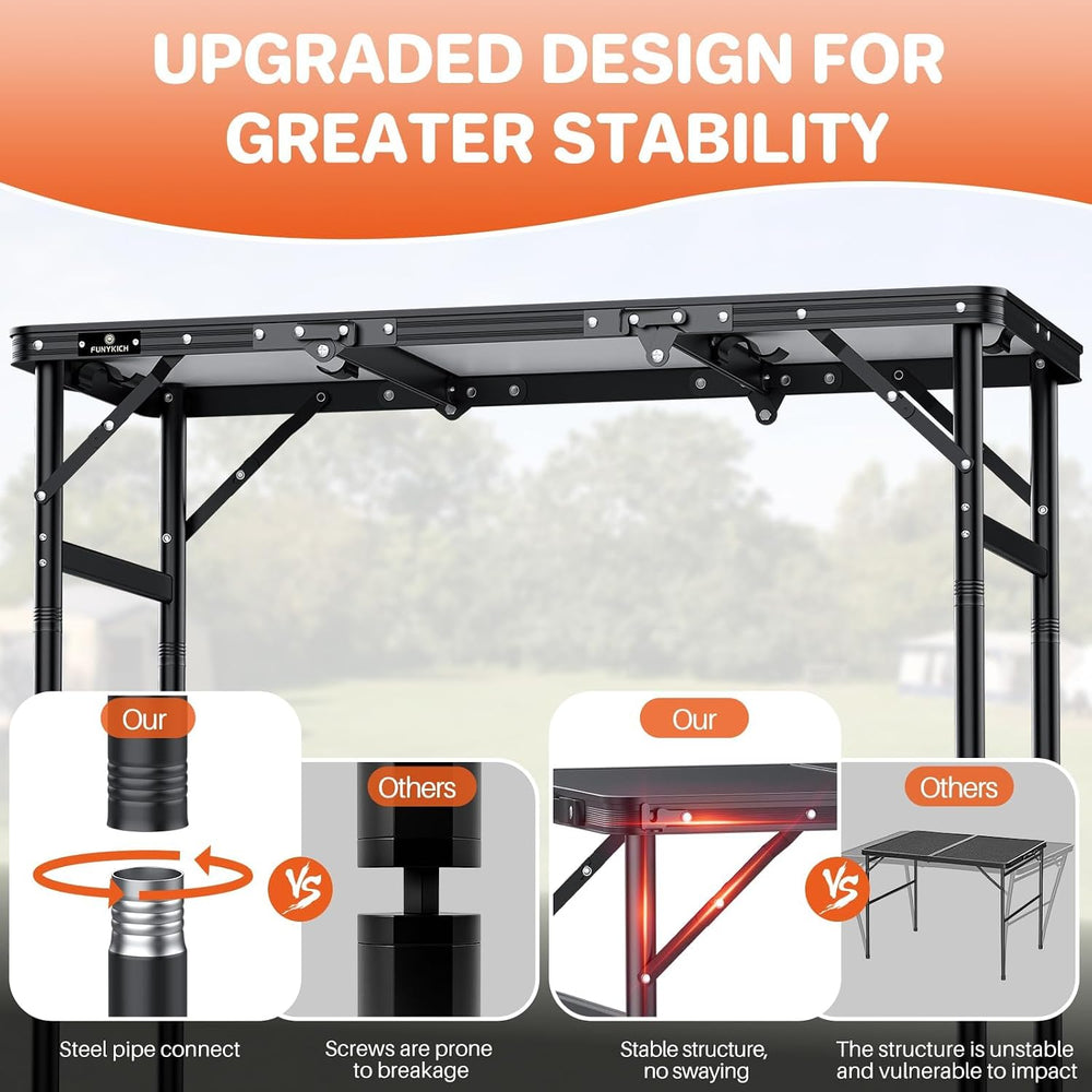 FUNYKICH 3ft Aluminum Folding Camping Table, 3 Height Adjustable Max 29.4"